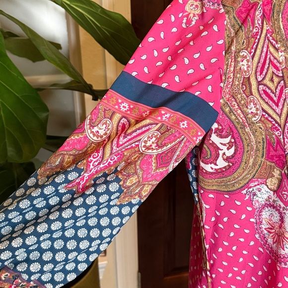 Reborn sheer pink and blue paisley print, bohemian-style tunic size XL - Picture 4 of 16